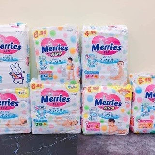 Tã Bỉm Merries Nội Địa Nhật cộng miếng Dán/Quần đủ size NB96/S88/M68/L58/M64/L50/XL44/XXL28