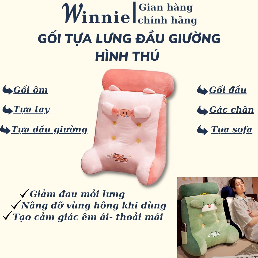 Gối tựa lưng đầu giường hình thú dễ thương, Bộ gối dựa lưng sofa chống đau lưng- Kích thước 50x45x20cm