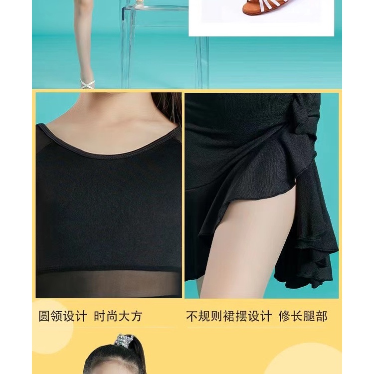 Bộ Trang Phục Khiêu Vũ Latin Ngắn Tay Màu Đen Dành Cho Bé Gái