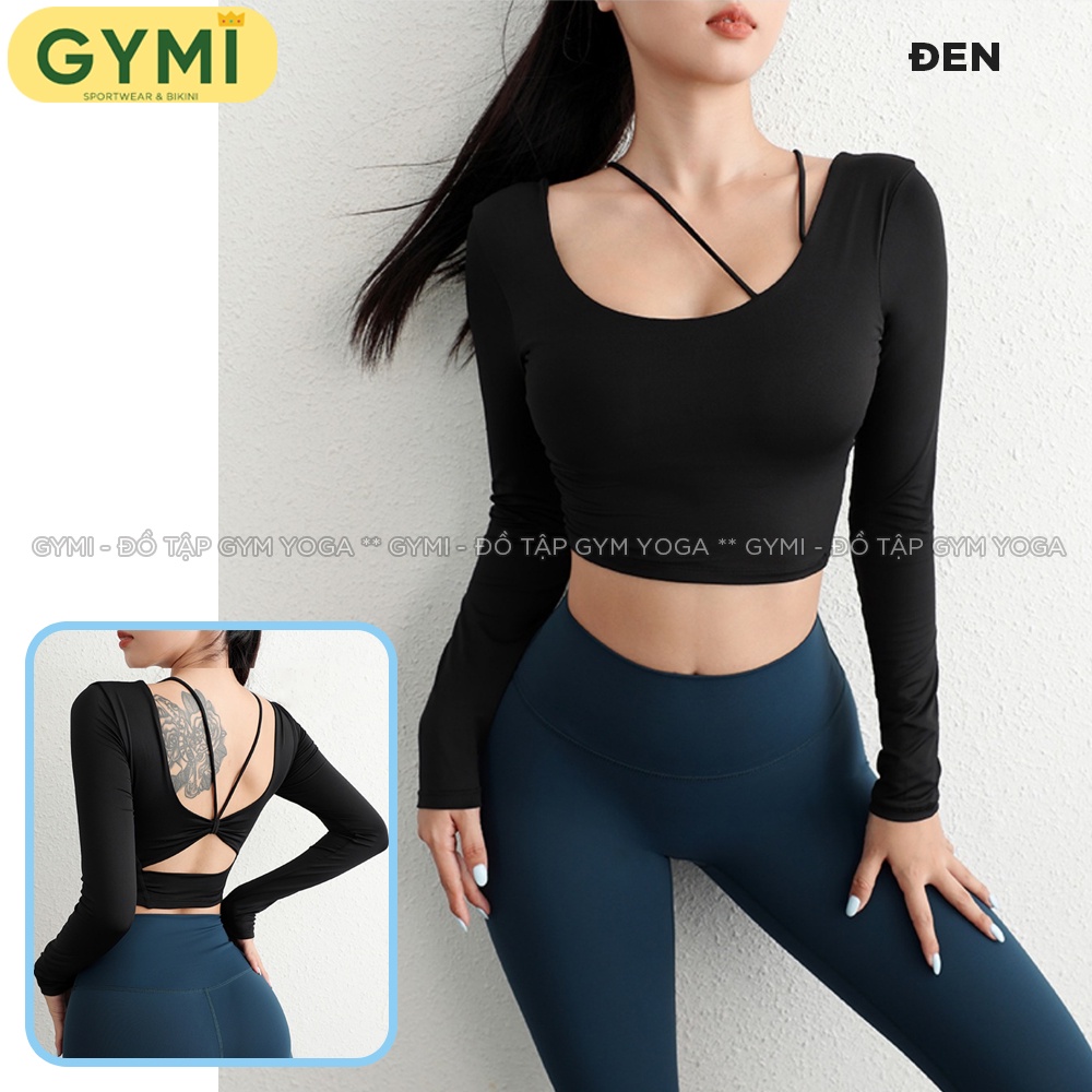 Áo tập gym yoga nữ dáng croptop dài tay GYMI AD22 áo có mút ngực chất thun co giãn tốt