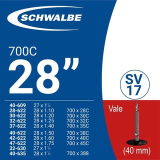 Ruột xe đạp schwalbe 28" 700c sv17 - 700c x 28-45c van pháp