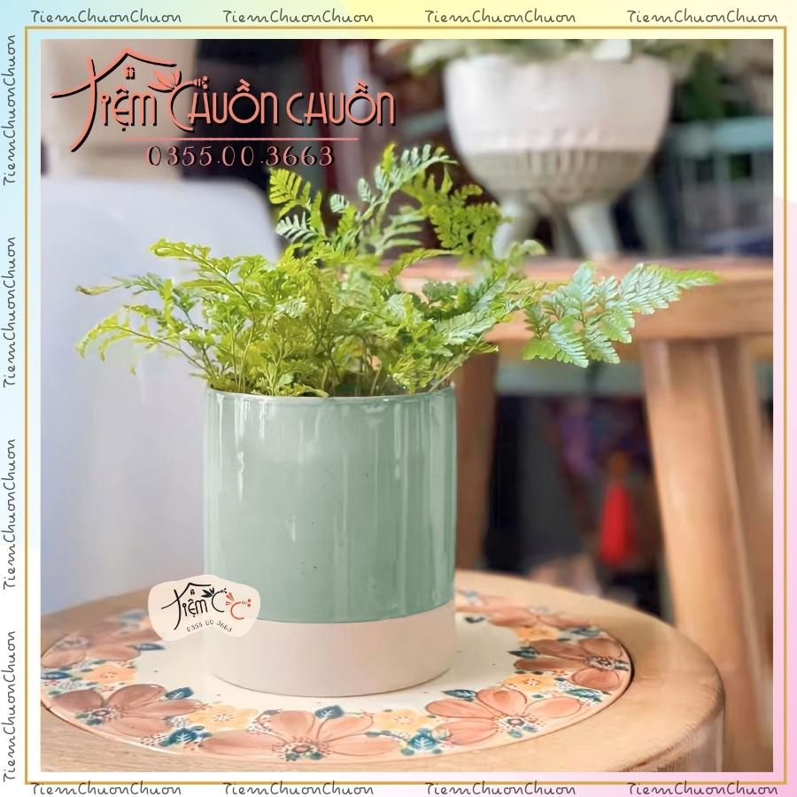Chậu Trụ Men Ngọc Trồng Cây Cảnh Để Bàn Decor - Chậu gốm tiemchuonchuon tiệm chuồn chuồn - Sứ Bát Tràng