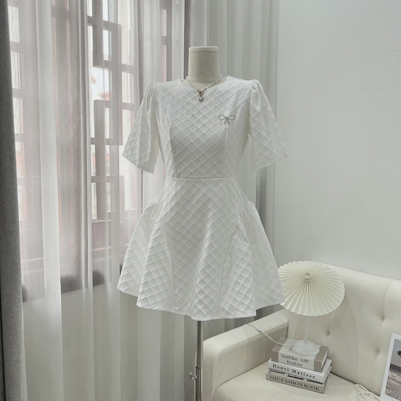 Váy Xốp Gấm Xoè Tang Nơ Đá 2 Màu Siêu Xinh Có Ảnh Thật