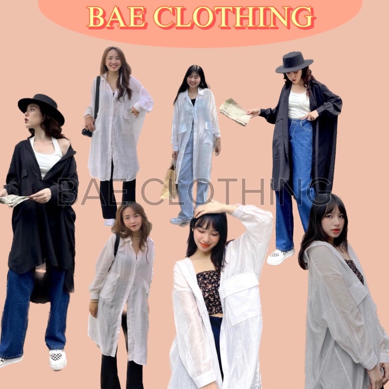 ĐẦM SƠMI NỮ LONG SHIRT DRESS form suông dài oversize thiết kế basic 2 tone màu đen trắng - làm áo khoác ngoài đi biển