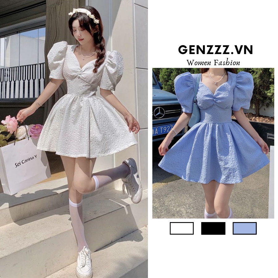 Đầm xòe công chúa tay phồng ngọt ngào dành cho nữ, chất xốp gạo bồng bềnh, xinh xắn, váy tiểu thư thiết kế sang chảnh, ít bị nhăn