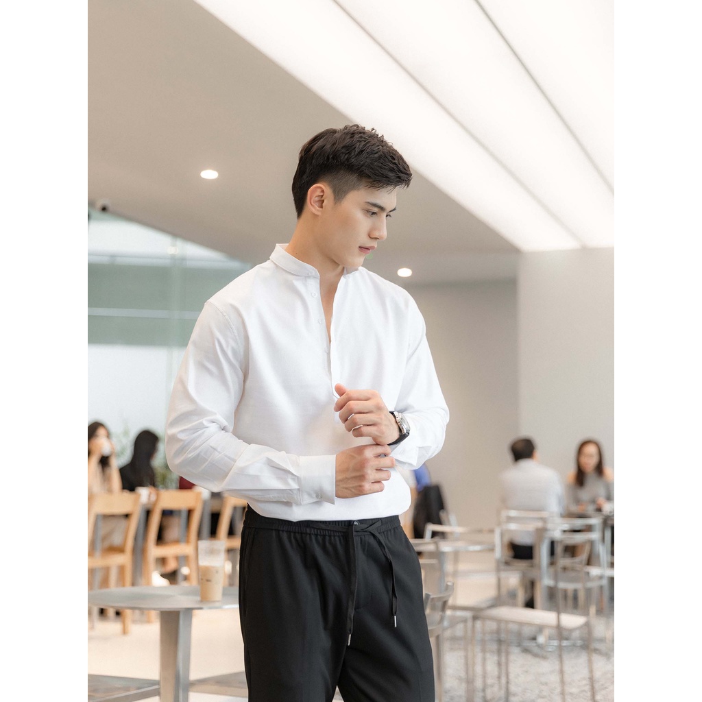 Áo Sơ Mi Nam Banded White , Chất Vải Cotton Thoải Mái ,SM0012-01 ,SOMEHOW