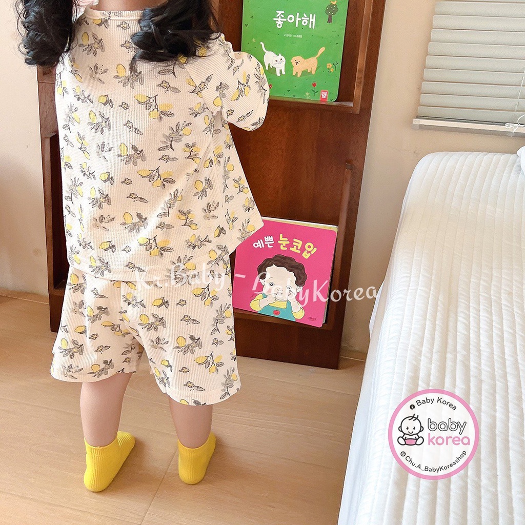 Bộ cộc tay mặc nhà waffle thoáng mát UNIBLING hoạ tiết vintage made in Korea cho bé từ 10-20kg thời trang trẻ em