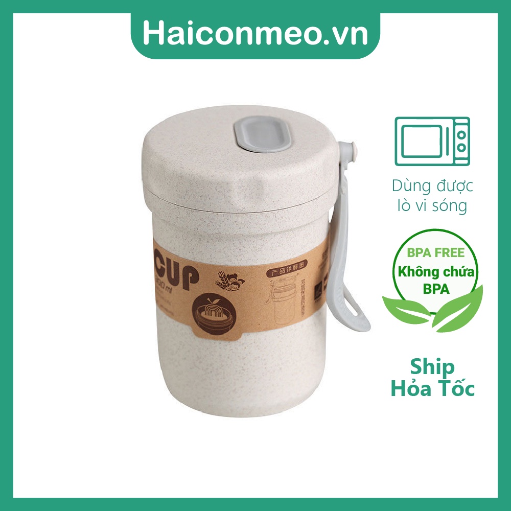Cốc Đựng Canh 350ml kèm Thìa Ăn Cơm Trưa Văn Phòng - Chất Liệu Lúa Mạch An Toàn