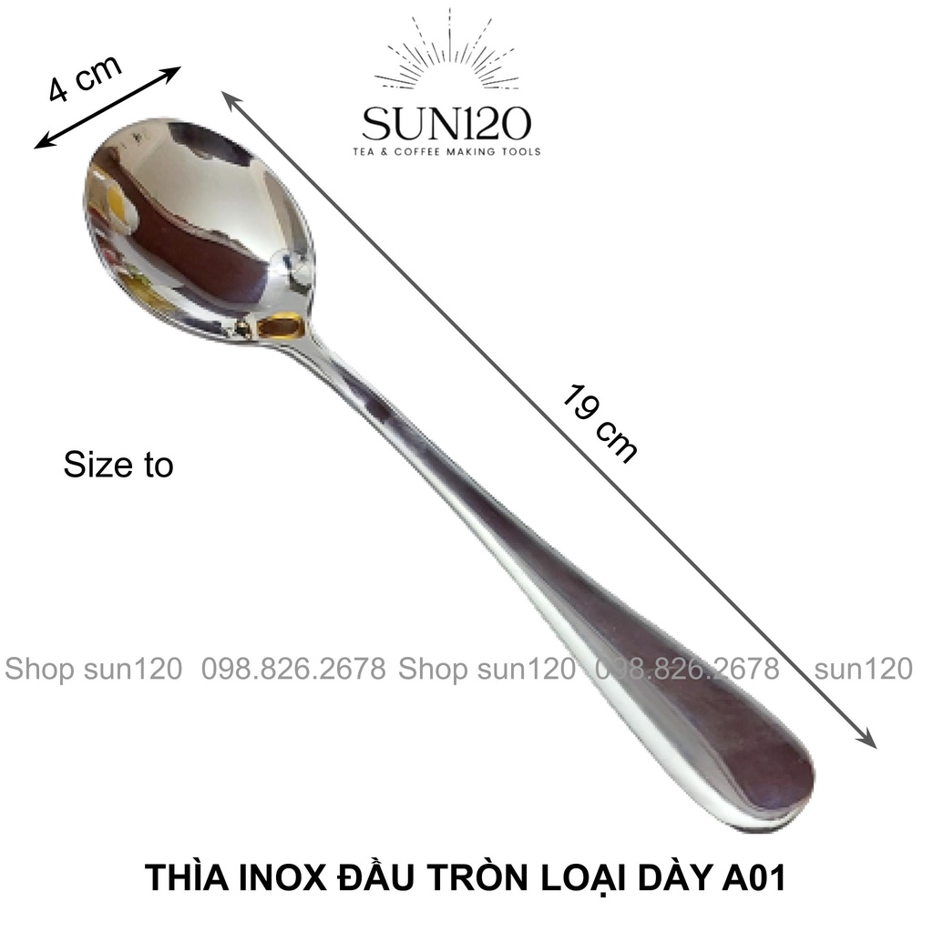 Thìa inox ăn cơm cao cấp đầu TRÒN A01 cán dài dày dặn muỗng súp inox bền đẹp