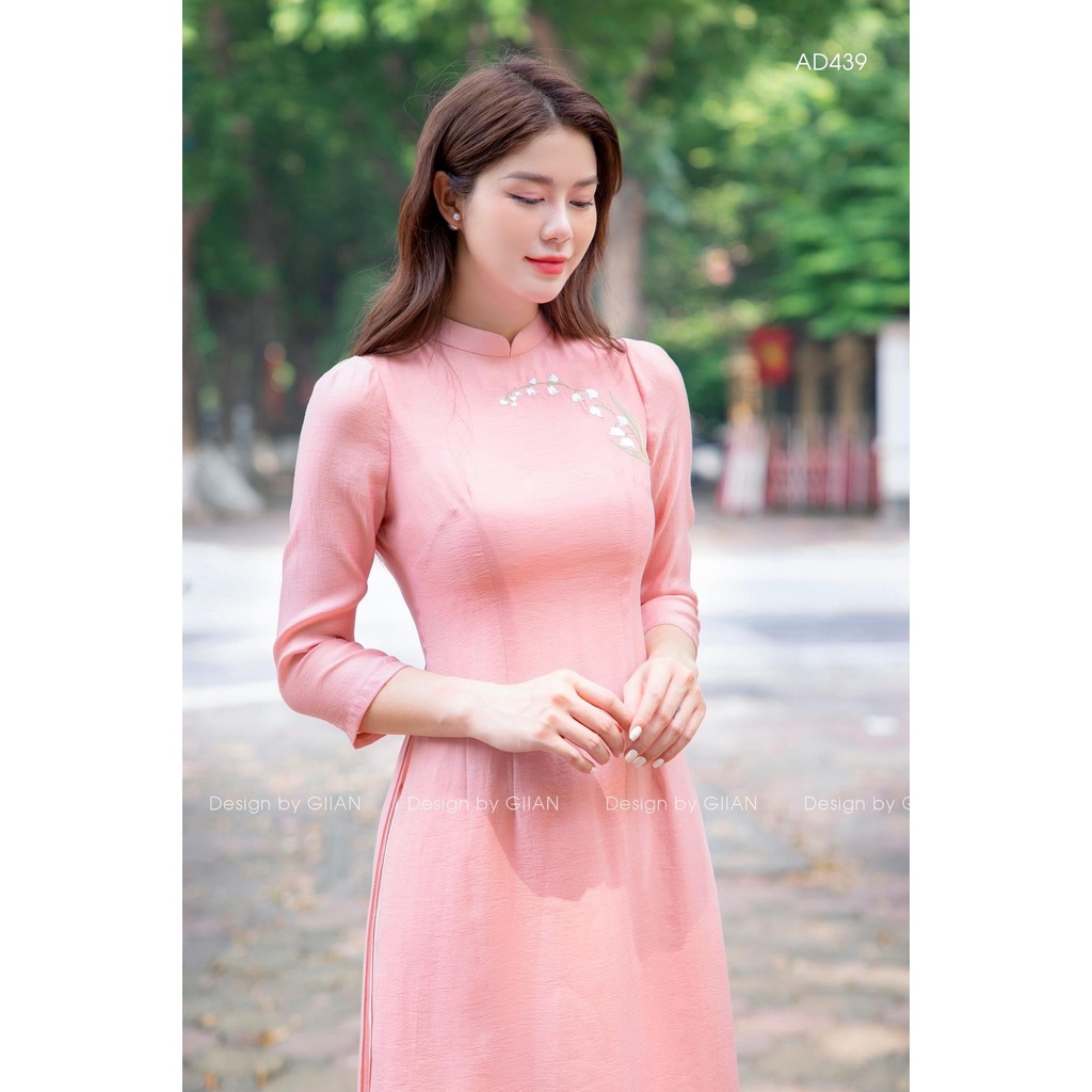 Áo Dài Cách Tân 4 Tà Voon tơ Oganza Thêu Hoa Thiết Kế Cao Cấp