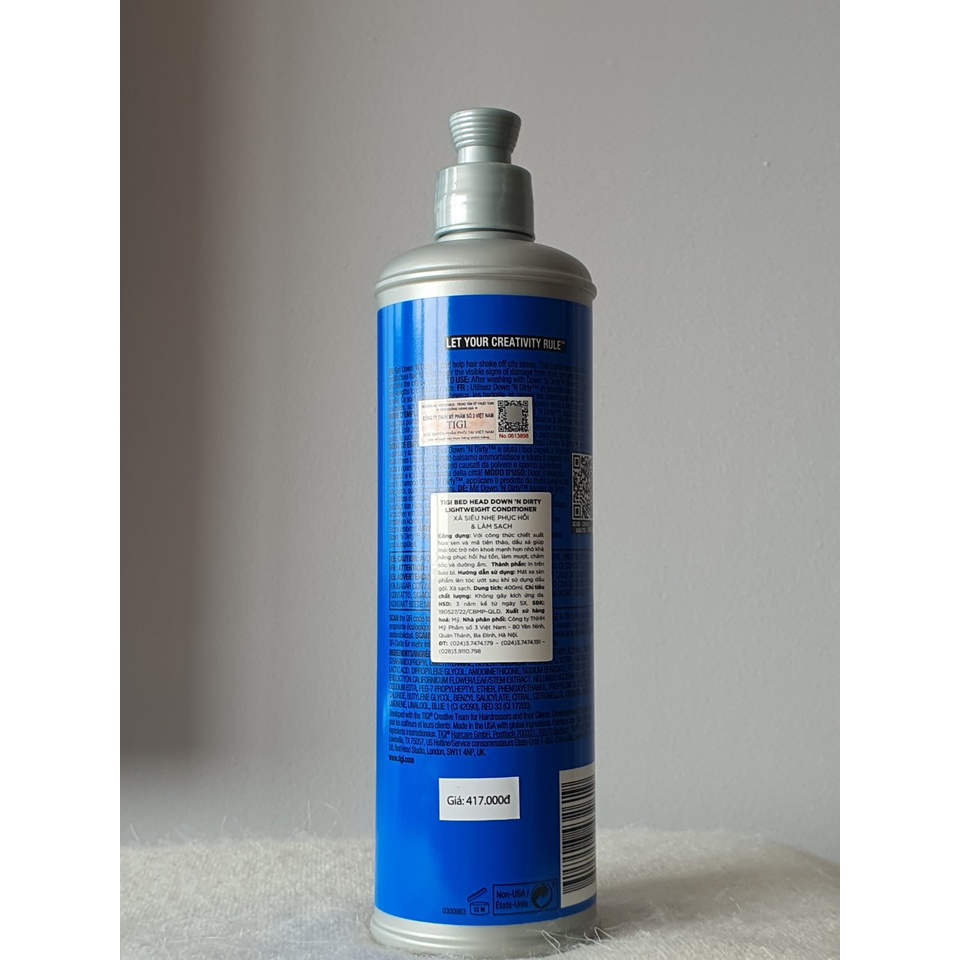 Dầu gội xả thải độc làm sạch Detox Tigi Bed Head Down 'N Dirty Clarifying 400ml