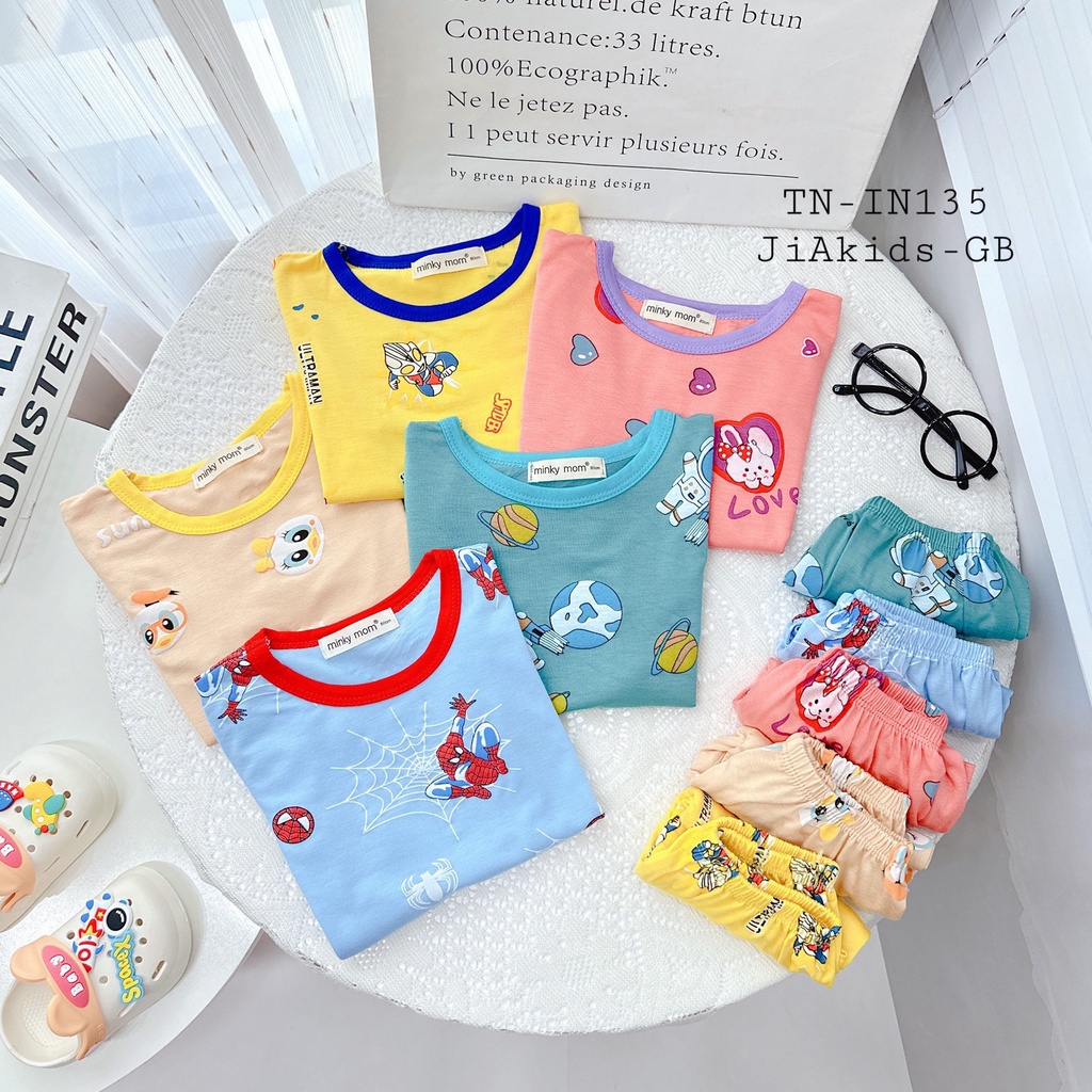 Bộ quần áo trẻ em cộc tay Minky mom vịt vàng chất thun lạnh mềm mịn cho bé trai bé gái ATKID Việt Nam