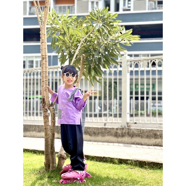 Bộ Bà Ba Bé Trai Bé Gái Màu Tím Pastel