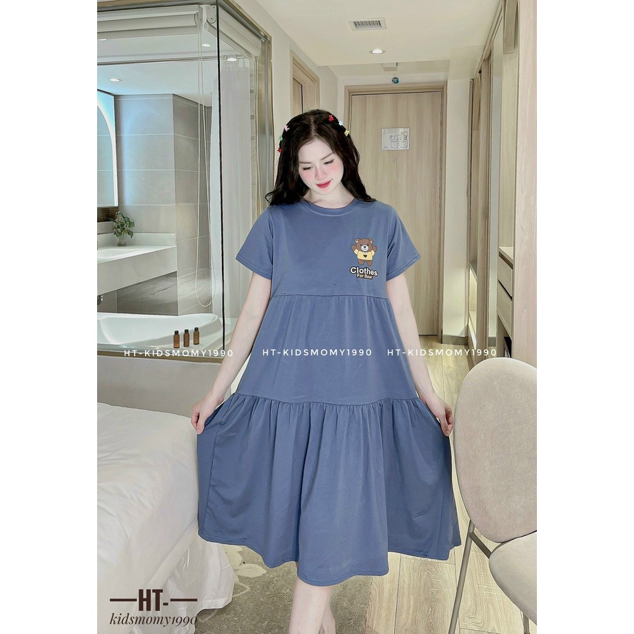 Váy bầu chất cotton siêu mềm mịn, siêu thấm hút, hàng loại 1, thiết kế 2 tầng cho mẹ bầu đi làm, đi chơi, đi dạo
