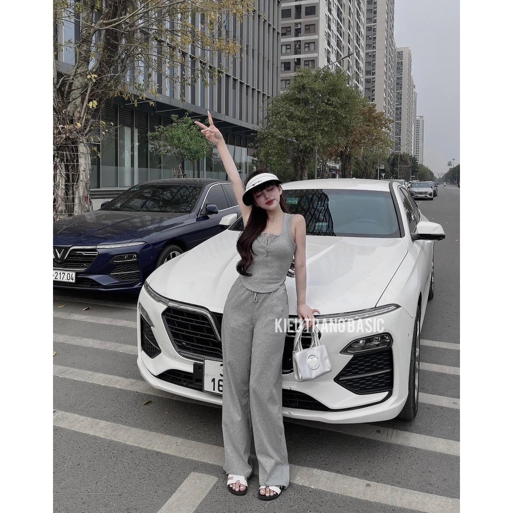 Sét bộ nữ chất liệu gân tăm áo sẻ ngực gợi cảm quần ống xuông bộ đồ áo body quồn dài nữ sang chảnh phong cách hàn quốc