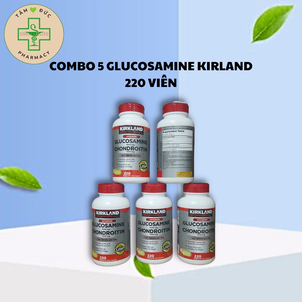 COMBO 5 Lọ Uống Bổ Xương Khớp Kirkland Glucosamine 1500mg & Chondroitin 1200mg, hộp 220 viên