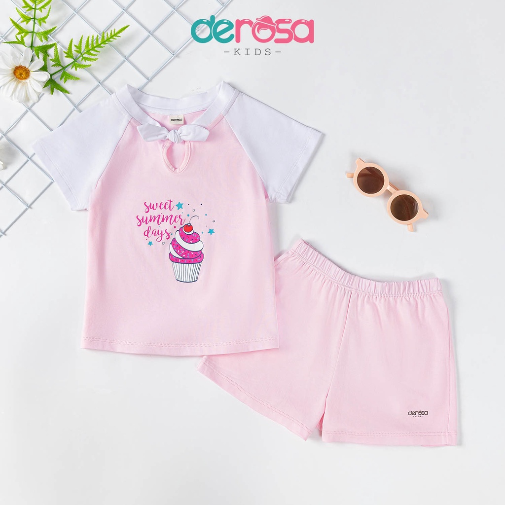 Bộ quần áo cộc tay mùa hè cho bé gái DEROS KIDS chất liệu Cotton từ 2 đến 6 tuổi DSK23-051B