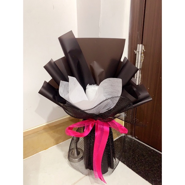 Cốt hoa 1 bông gói giấy đen mix lưới đen