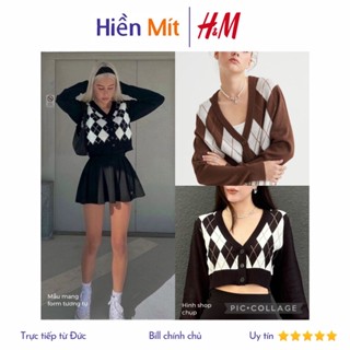 H&M Đức - Áo cardigan len cài nút họa tiết quả trám tay phồng màu nâu đen sale auth cao cấp chính hãng có sẵn 0940771020
