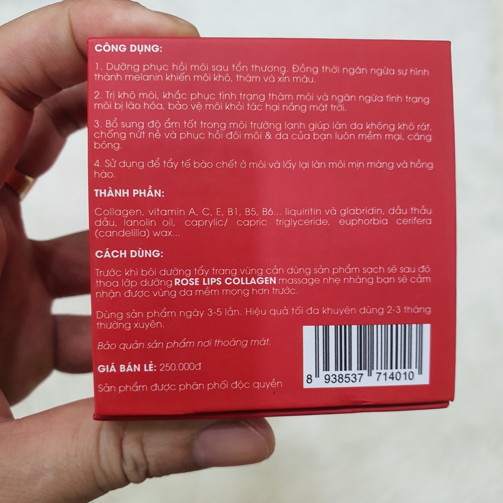 Dưỡng môi Rose Lips Collagen dưỡng ẩm, kích màu, chống thâm loang sau phun xăm, có hộp đựng sang trọng