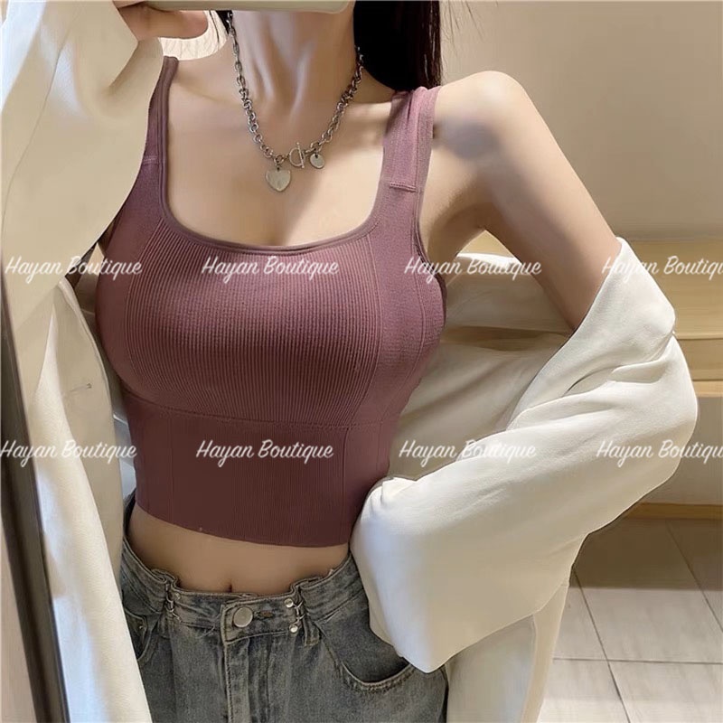 HT058 Áo Bra đơn giản len tăm không GỌNG kèm ĐỆM LÓT, áo lót ngực croptop thể thao HT058
