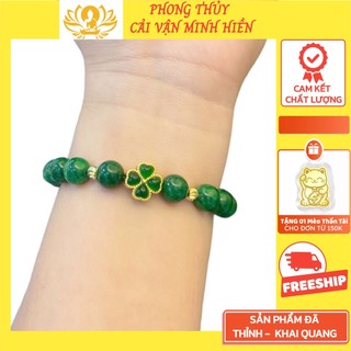Vòng đá mix cỏ 4 lá may mắn