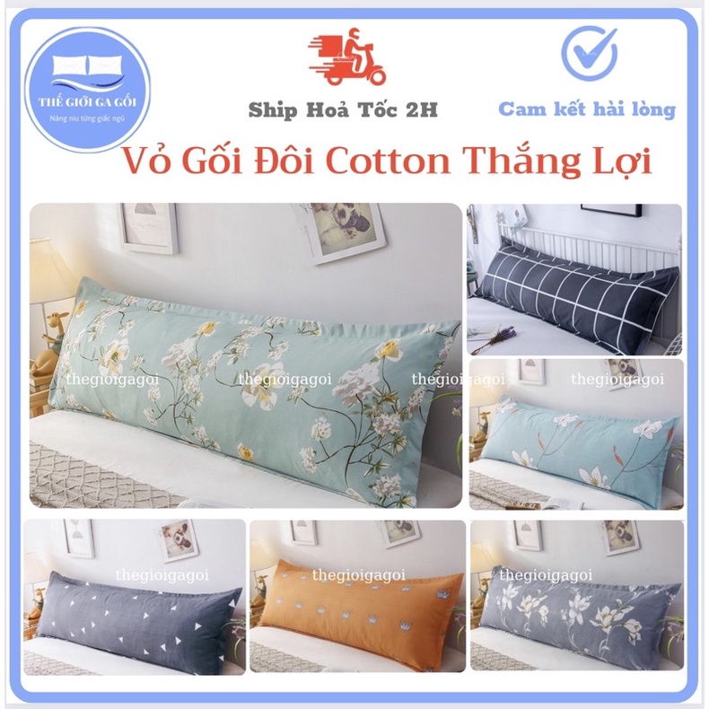 Vỏ Gối Đôi dài , Gối Tựa đầu giường kích thước 40 x 100cm Cotton Thắng Lợi 100% chuẩn Logo