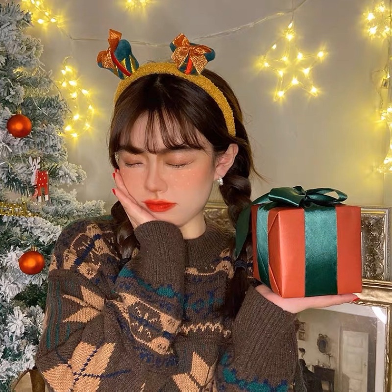 Băng đô cài tóc lông cừu Noel dễ thương cho bạn gái