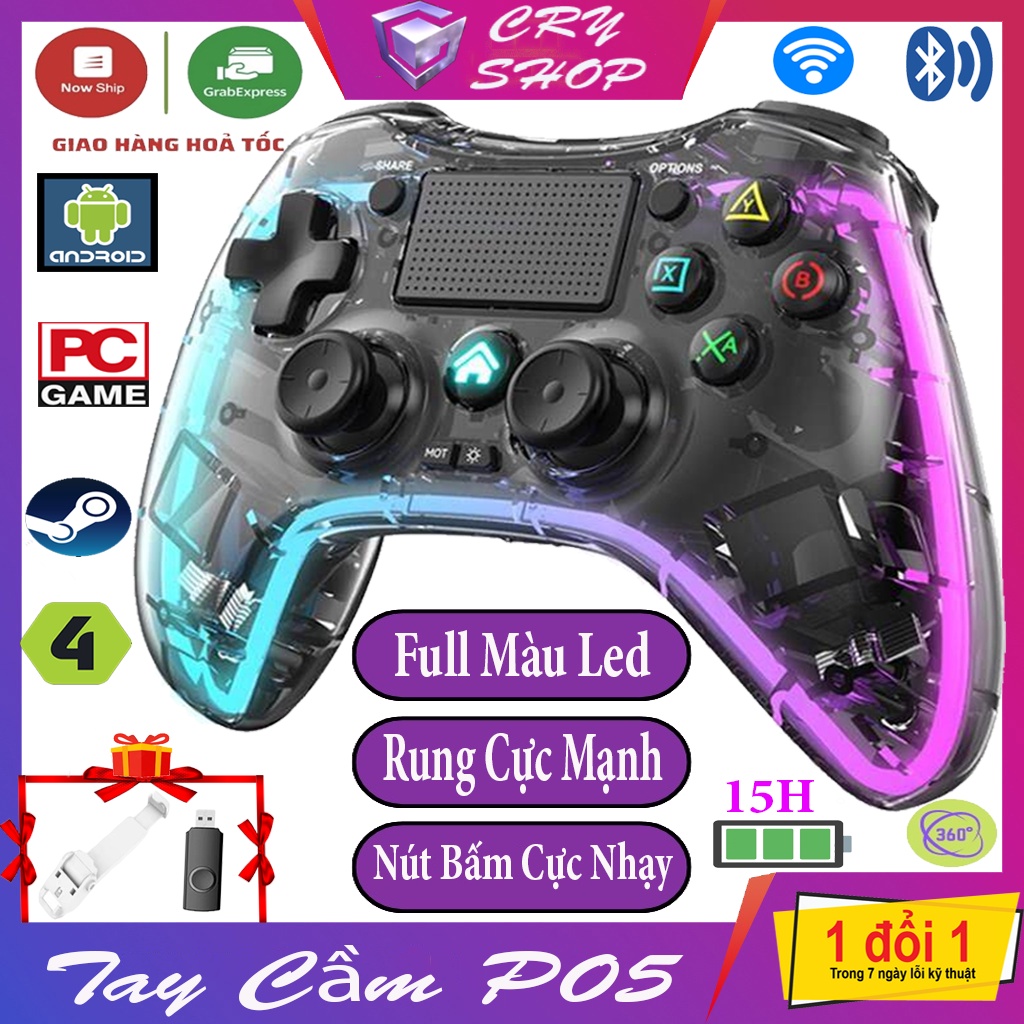 Tay Cầm Chơi Game P05 Có Bluetooth, Tay cầm FO4 PC, Laptop,Cho Smartphone, Android, IOS, Windows Có Giá Kẹp Điện Thoại