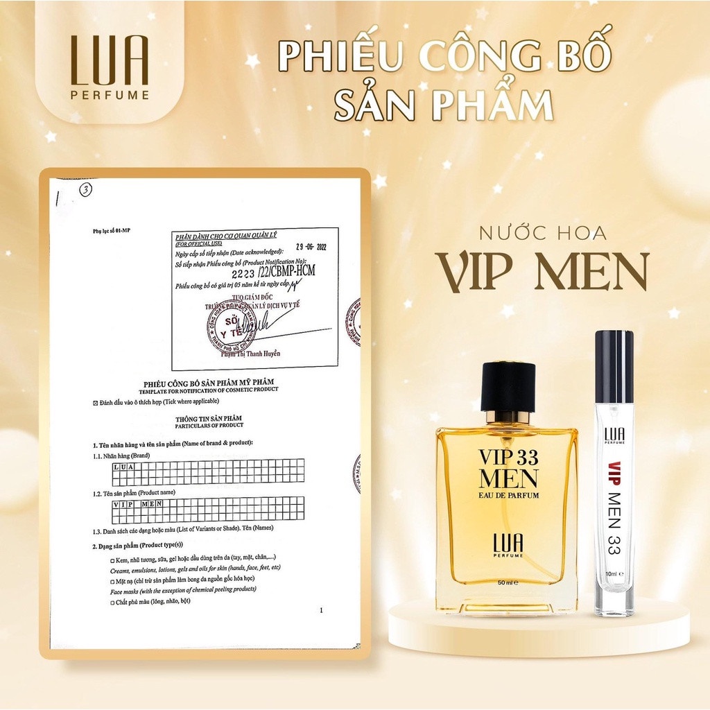 Nước Hoa Nam VIP 33 Men Lua Perfume Chính Hãng Mùi Hương Cuốn Hút Nam Tính