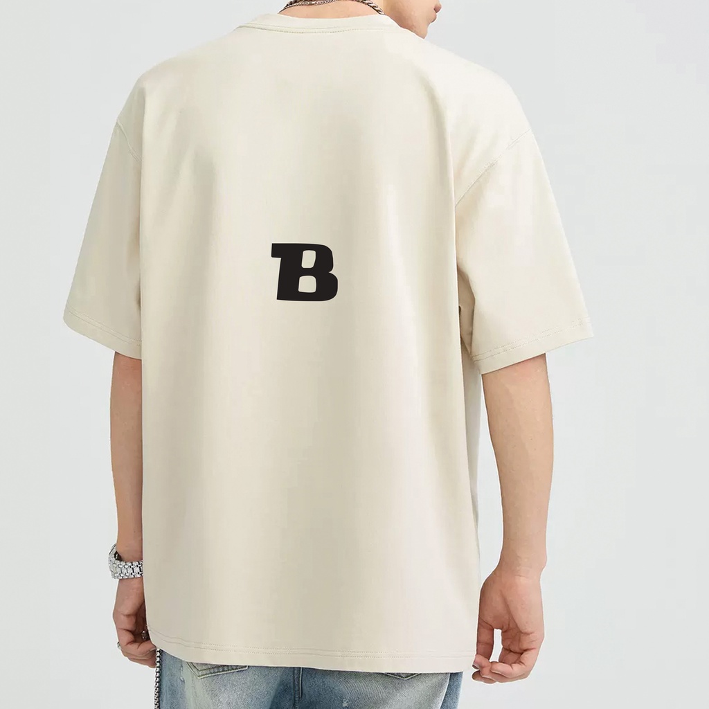 Áo thun form rộng unisex BLUSTERY chữ B vải cotton cao cấp co giãn, dày dặn Local Brand /màu kem/ Kèm BOX.