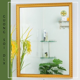 Gương Soi Treo Tường Nhà Tắm Khung Gỗ Màu Vàng Quý Tộc GS117 45x60cm