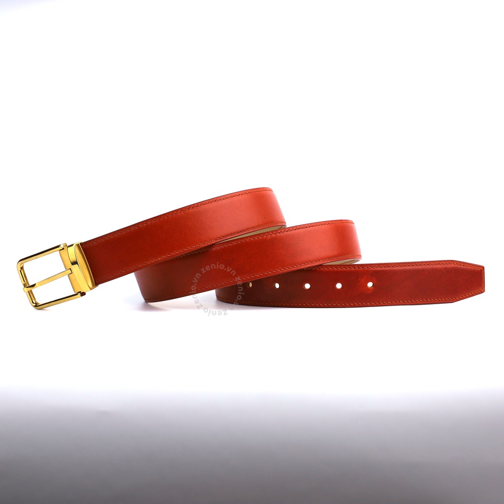 Dây thắt lưng Zenio da handmade màu nâu đỏ - Dây lưng chế tác thủ công theo yêu cầu