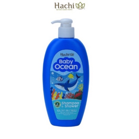 Sữa tắm gội 2 trong 1 Hachi baby ocean Shampoo ngăn ngừa vi khuẩn rôm sảy an toàn cho da và tóc không cay mắt -Chai Xanh