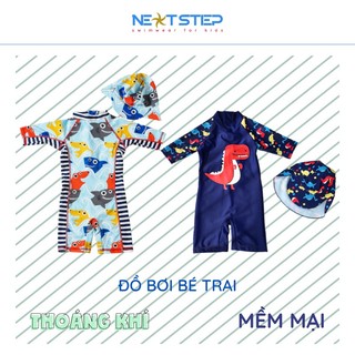 Đồ bơi bé Trai liền thân họa tiết dễ thương bao gồm nón