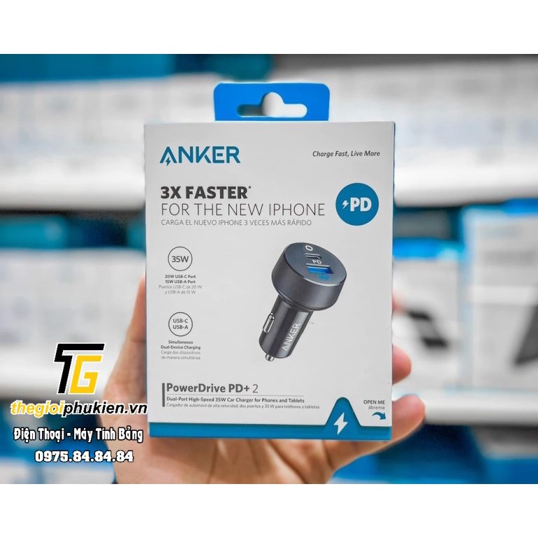 Tẩu sạc ô tô Anker 2 Cổng 35W, PowerDrive PD+2 (20W PD +15W)-A2732