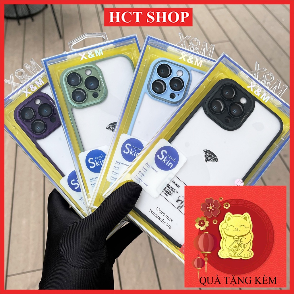 Ốp lưng X&M chống sốc có kính bảo vệ camera, ngăn bụi màng loa cho iPhone 12Promax, 13Promax, 14Promax