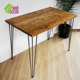 Bàn làm việc gỗ thông chân sắt Vintage - bàn làm việc gỗ tự nhiên 100% gỗ thông 1m4 - Nhỏ Decor