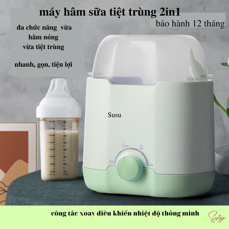 Máy hâm sữa và thức ăn siêu tốc 4 chức năng, máy ủ sữa và tiệt trùng bình sữa tiện lợi, loại lớn 2 bình, BH 12 tháng