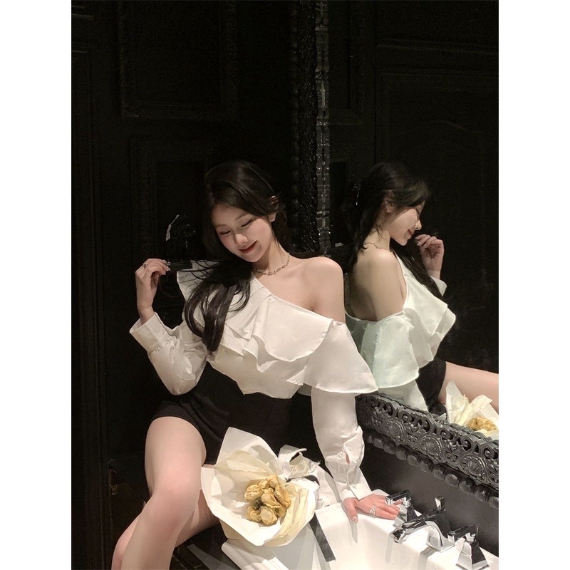 Áo trễ vai, sơ mi cổ thuyền, lệch vai phong cách Hàn quốc vintage cao cấp