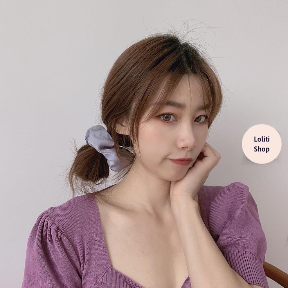 Buộc tóc lụa scrunchies mẫu trơn nhiều màu LOLITI TOC619