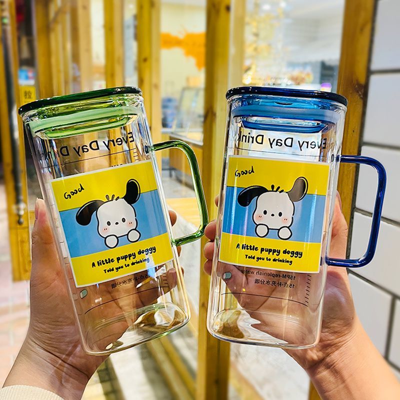 Kính Cốc Uống Nước Bằng Thủy Tinh Có Nắp Đậy Và Ống Hút Chịu Nhiệt Cao In Hoạt Hình Cún Đáng Yêu