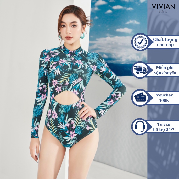 Đồ bơi nữ cao cấp 𝐕𝐈𝐕𝐈𝐀𝐍 dạng một mảnh tay tạo hình cutout cách điệu - màu Floral - VS183_FLO