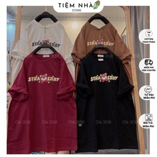 [Rẻ vô địch] Áo thun unisex 3158 form rộng chất cotton khô tay lỡ nam nữ in hình straerry