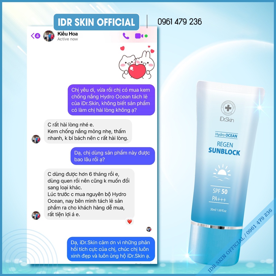 Kem chống nắng Hydro Ocean regen Sunblock IDr Skin SPF 50 , PA +++