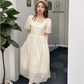 Đầm babydoll voan tơ nhiều tầng kèm lớp lót bên trong, đầm dáng dài HE96