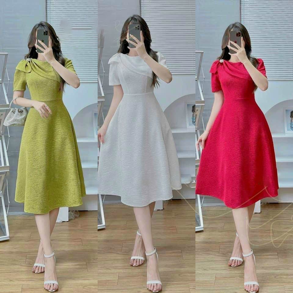Đầm nữ xòe phụ kiện sang trọng phù hợp đi tiệc, đi chơi