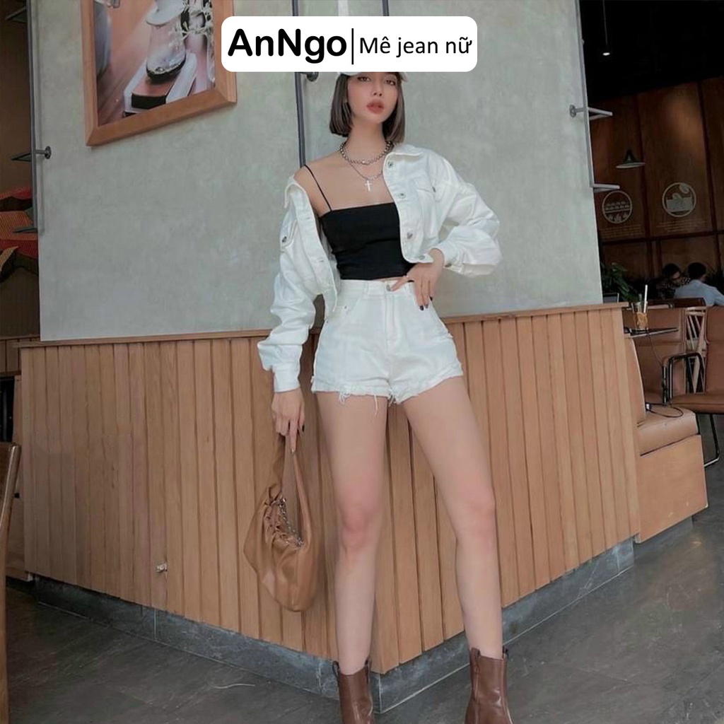 Short jean nữ trắng vải kaki lai tua rách dễ thương cá tính, dễ phối đồ AnNgo - AT228 | BigBuy360 - bigbuy360.vn