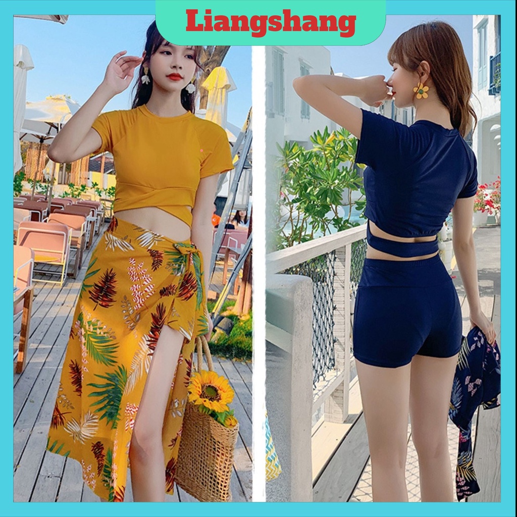Set bikini 2 mảnh kèm khăn choàng - Áo tắm có mút, đồ bơi nữ kín đáo đi biển đẹp hàng Quảng Châu cao cấp
