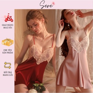 Sere Váy ngủ 2 dây đầm ngủ đẹp Chất liệu Lụa satin cao cấp phối ren VB304
